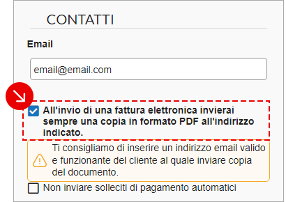 Opzione per inviare sempre copia PDF della fattura elettronica via email al cliente