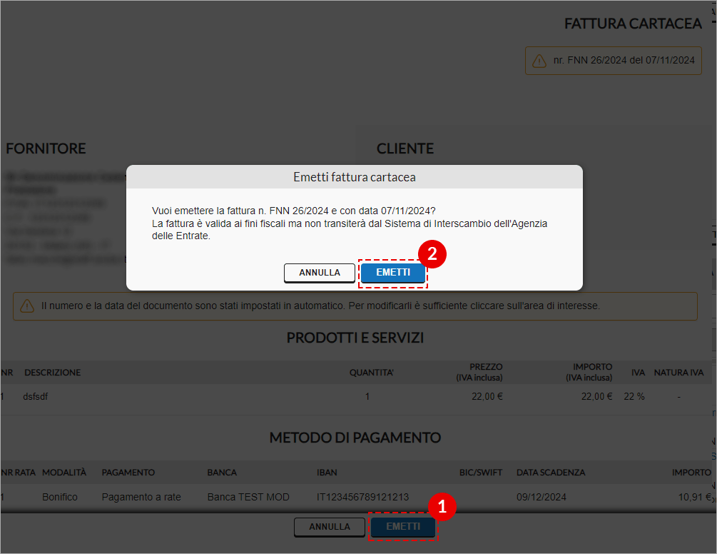 Emissione fattura cartacea