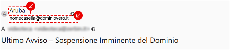 Mittente falsificato in un’email di phishing con oggetto “Ultimo avviso – Sospensione Imminente del Dominio”
