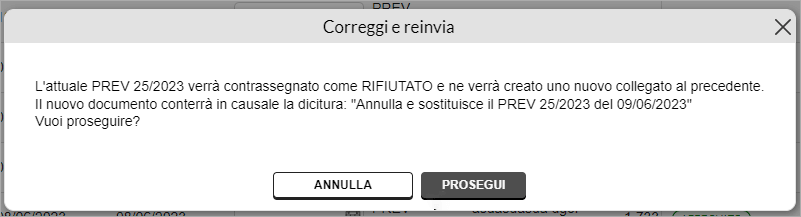 Finestra Correggi e reinvia per creare un nuovo documento collegato