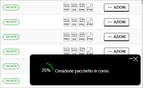 Creazione del pacchetto di esportazione in corso