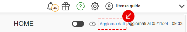 Pagina Home di Fatturazione Elettronica con link Aggiorna dati evidenziato