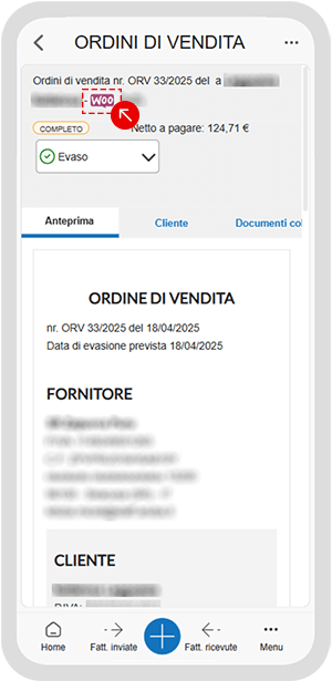 Indicazione ordine proveniente da WooCommerce nell’app Ordini di vendita