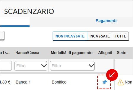 Icona puntina che indica la presenza di allegati nello scadenzario
