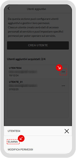 Eliminazione utente aggiuntivo nell’app