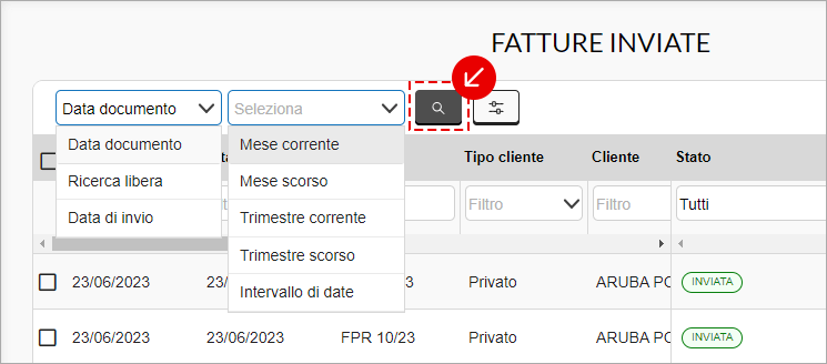 Ricerca delle fatture inviate per data o intervallo temporale
