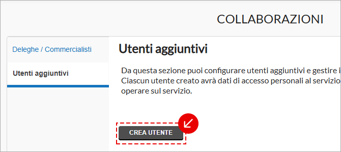 Pulsante per creare un utente aggiuntivo