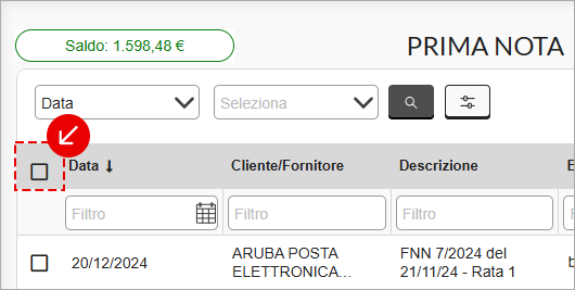 Checkbox selezione tutti nella lista Prima nota