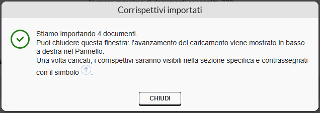 Messaggio conferma importazione corrispettivi