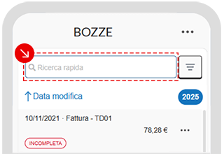 Campo Ricerca rapida nella sezione Bozze dell’app