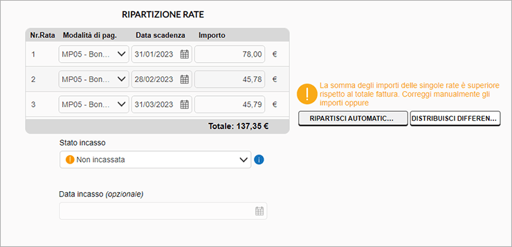 Ripartizione importi rate