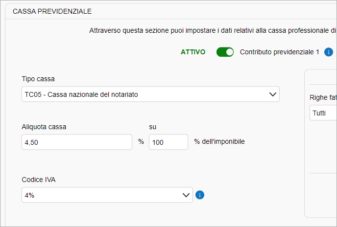 Impostazione parametri cassa previdenziale