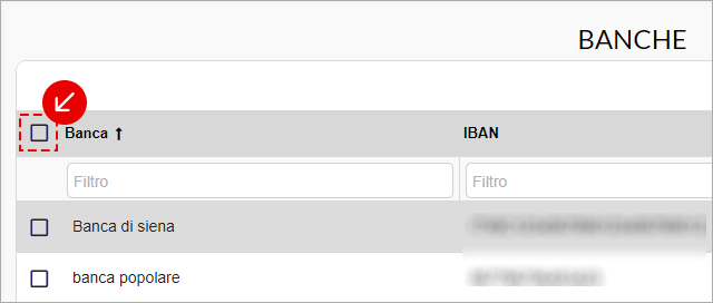 Checkbox selezione tutti nella lista Banche