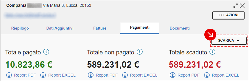 Pulsante Scarica report nella sezione Pagamenti