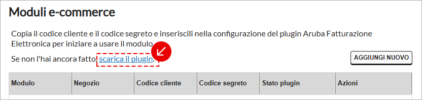 Link per scaricare il plugin Fatturazione Elettronica Aruba