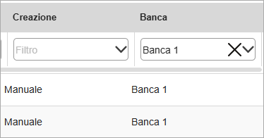 Filtro colonna Banca con valore Banca 1 selezionato