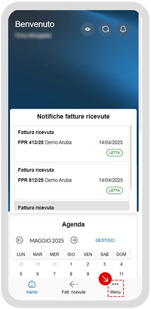 Accesso al menu dell’app