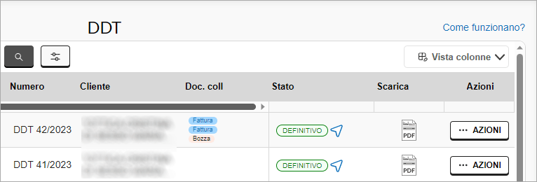 Collegamento tra DDT e fattura nella colonna Doc. coll