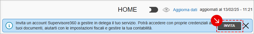 Avviso informativo in Home con pulsante INVITA per delegare Supervisor360