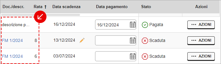 Selezione rata fattura per visualizzare l’anteprima del documento