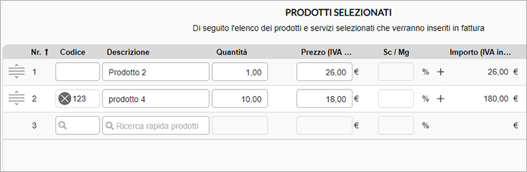 Inserimento sconto o maggiorazione su prodotto
