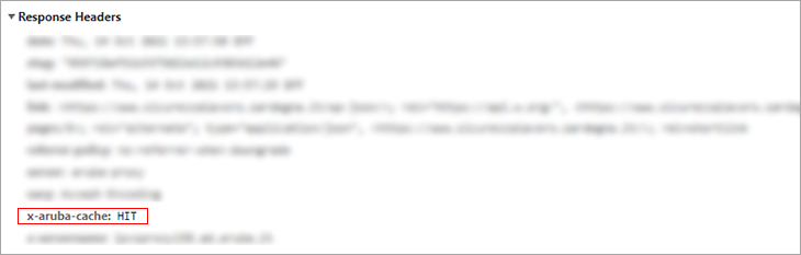 Intestazioni di risposta: voce “x-aruba-cache: HIT” visibile, indica contenuto servito dalla cache.