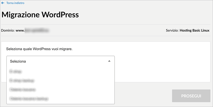 Come modificare il servizio verso Hosting WordPress Gestito