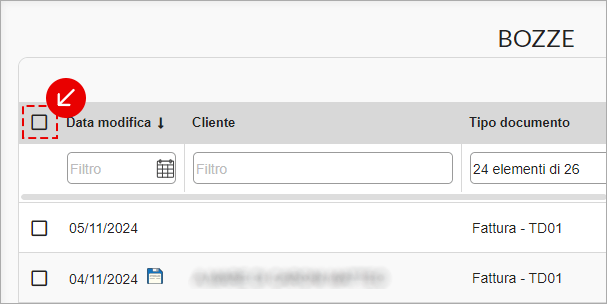 Selezione multipla delle bozze dal pannello PC tramite checkbox