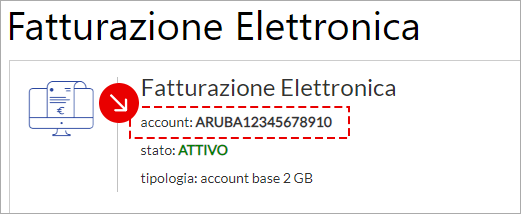 Riepilogo del servizio Fatturazione Elettronica con lo username dell’account evidenziato