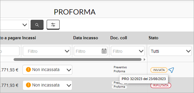 Colonna Doc. coll con documenti collegati alla proforma