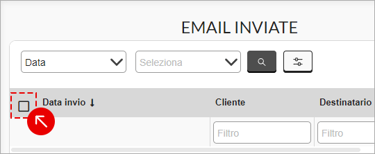 Checkbox selezione tutti nella lista Email inviate