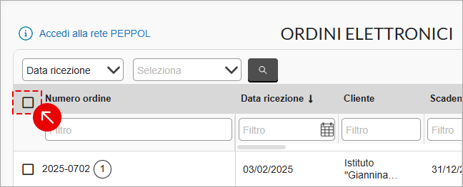 Checkbox per selezionare gli ordini elettronici