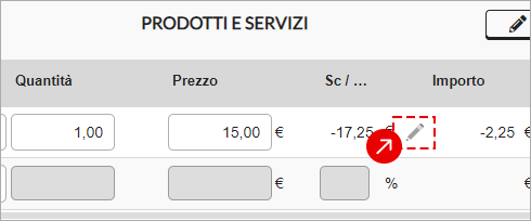 Applicazione di uno sconto a un prodotto nella sezione Prodotti e servizi