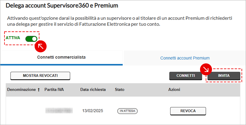 Attivazione delega e invio invito supervisore