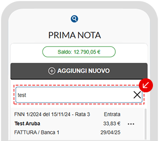 Ricerca rapida nella sezione Prima nota dell’app