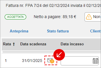 Icona busta per inviare sollecito di pagamento della rata