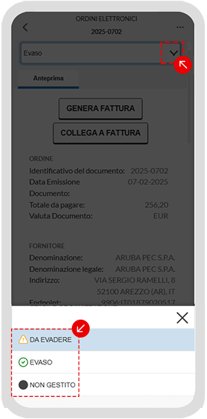 Cambio stato ordine elettronico nell’app