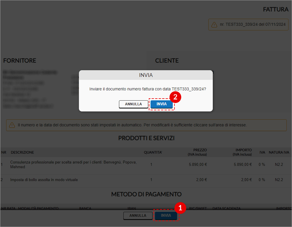 Invio fattura