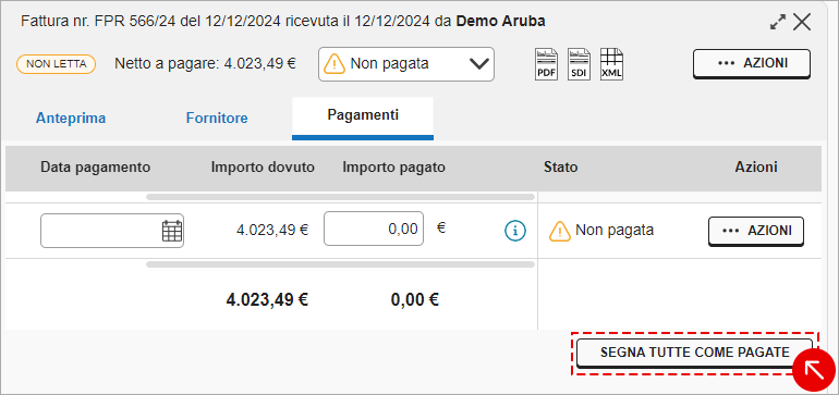 Pulsante Segna tutte come pagate