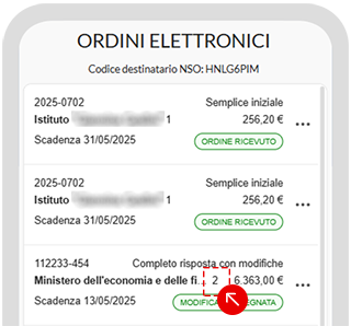 Elenco ordini elettronici nell’app