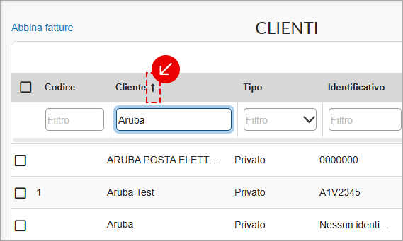 Ordinamento per colonna Cliente