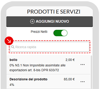 Ricerca rapida prodotti in app