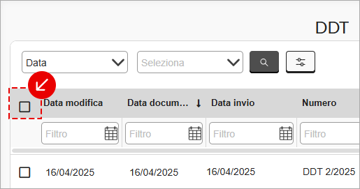 Checkbox per selezionare i DDT nell’elenco