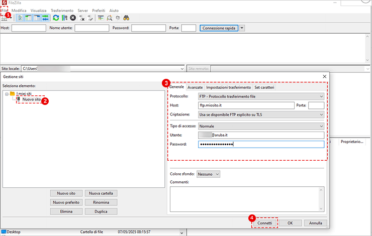 Configurazione di un client FTP e pubblicazione del sito in FTP o FTPS