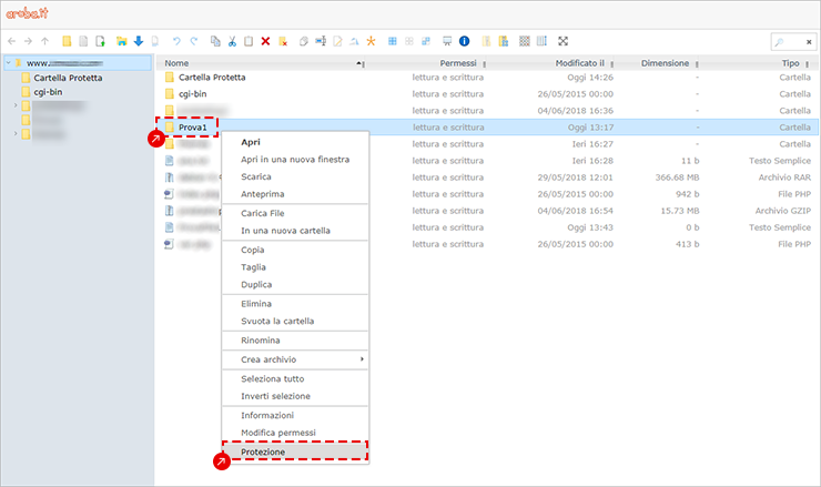 FileManager Creare Aree Protette