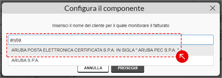 Finestra di configurazione del componente con inserimento del nome del cliente