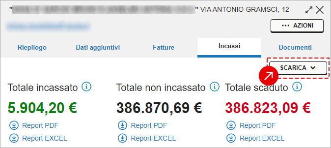 Pulsante Scarica report nella sezione Incassi