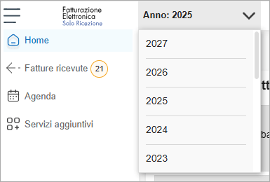 Selezione anno Fatturazione Elettronica Solo ricezione