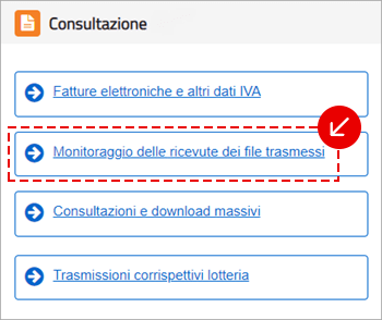 Sezione Monitoraggio delle ricevute dei file trasmessi nel portale AdE