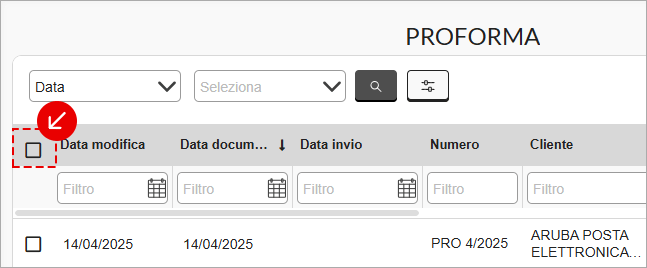 Checkbox per selezionare le proforma nell’elenco